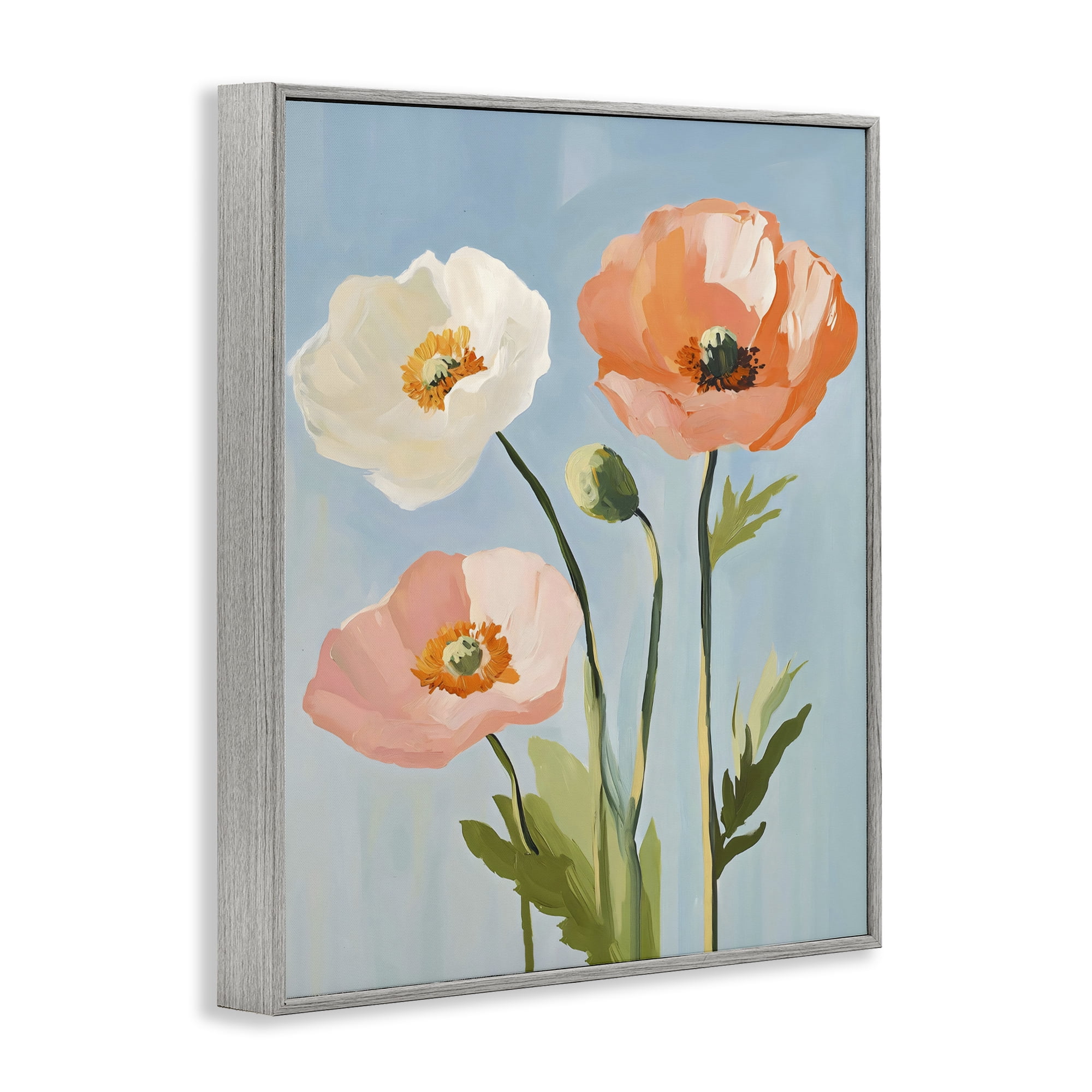Stupell Industries Pastel Poppy Blooming Trio Gray Framed Giclee Art, design by The Prints Vibe