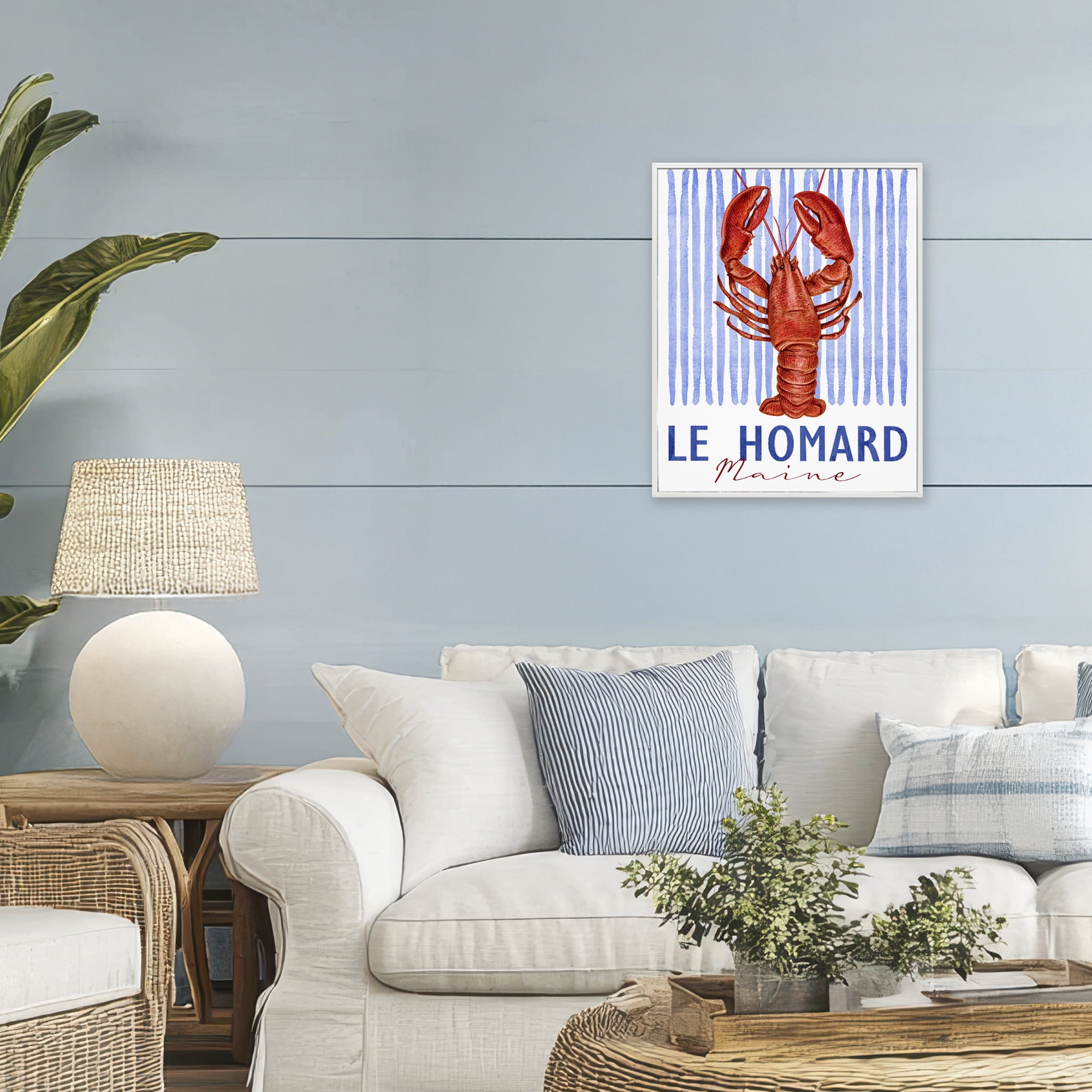 Stupell Industries Le Homard Nautical Stripes White Framed Giclee Art, design by Kim Allen