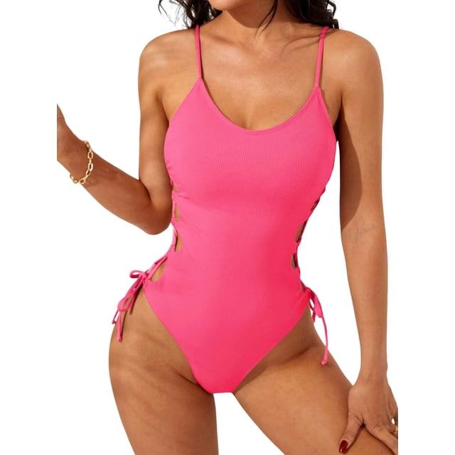 Traje de Baño de una Pieza para Mujer Traje de Baño de una Pieza con Abertura Alta para Mujer Traje de Baño de una Pieza Rosa S