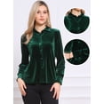 thumbnail image 2 of DARING DIVA Women's Vintage Velvet Long Sleeve Button Down Shirt Blouse XS Green, 2 of 6