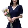 thumbnail image 3 of Vestido de mujer con cuello en V y cintura fruncida NikouMX, 3 of 8