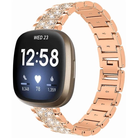 REQO Jewelry Bling Bands Compatible with Fitbit Sense/Versa 3/4 Band for Women & Men, Replacement Rhinestone Bracelet Metal Strap With Adjustment Tool