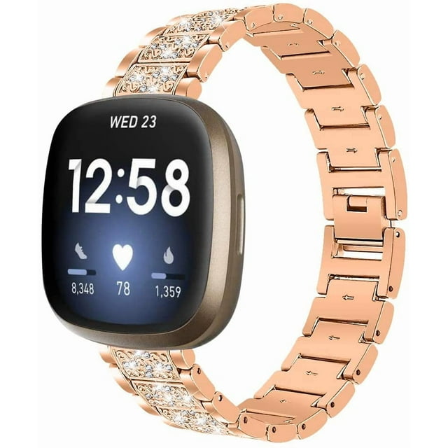 REQO Jewelry Bling Bands Compatible with Fitbit Sense/Versa 3/4 Band for Women & Men, Replacement Diamond Rhinestone Bracelet Metal Strap With Adjustment Tool