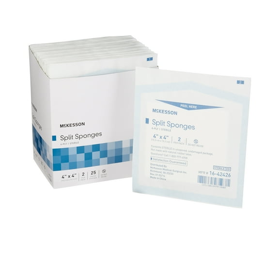 McKesson Performance Plus Gauze Drain Split Sponge 6Ply Sterile 4 in.X4 in. - 2 per pack, 25 packs p