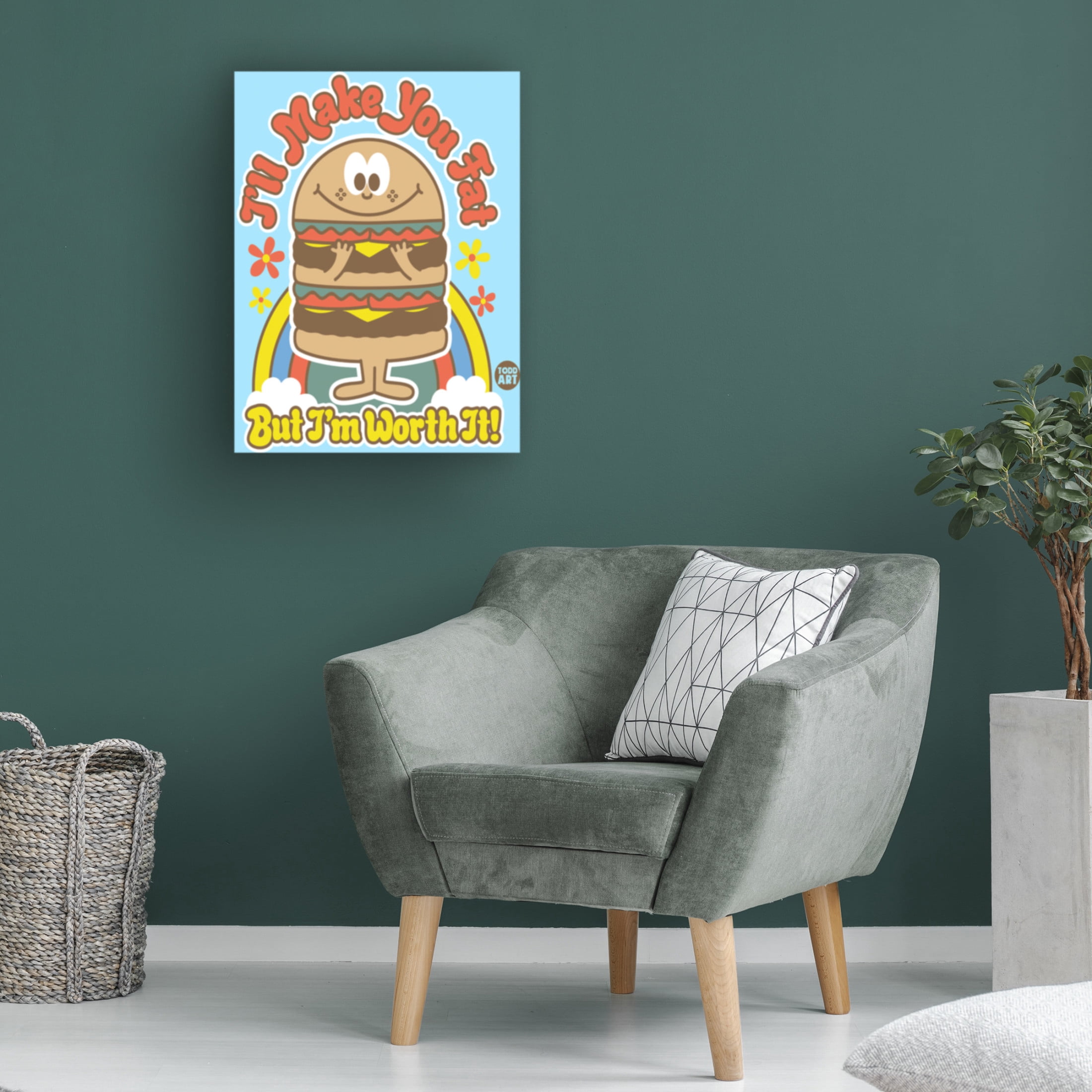 Canvas Wall Art - toddart 'Funshine I Will Make You Fat Burger' Wall Art for Living Room, Bedroom, or Office Décor by Trademark Fine Art - 14 x 19 Inches