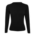 thumbnail image 3 of Womens Long Sleeve Stretch Crewneck Ribbed T Shirt Fitted Casual Basic Tops, 3 of 3