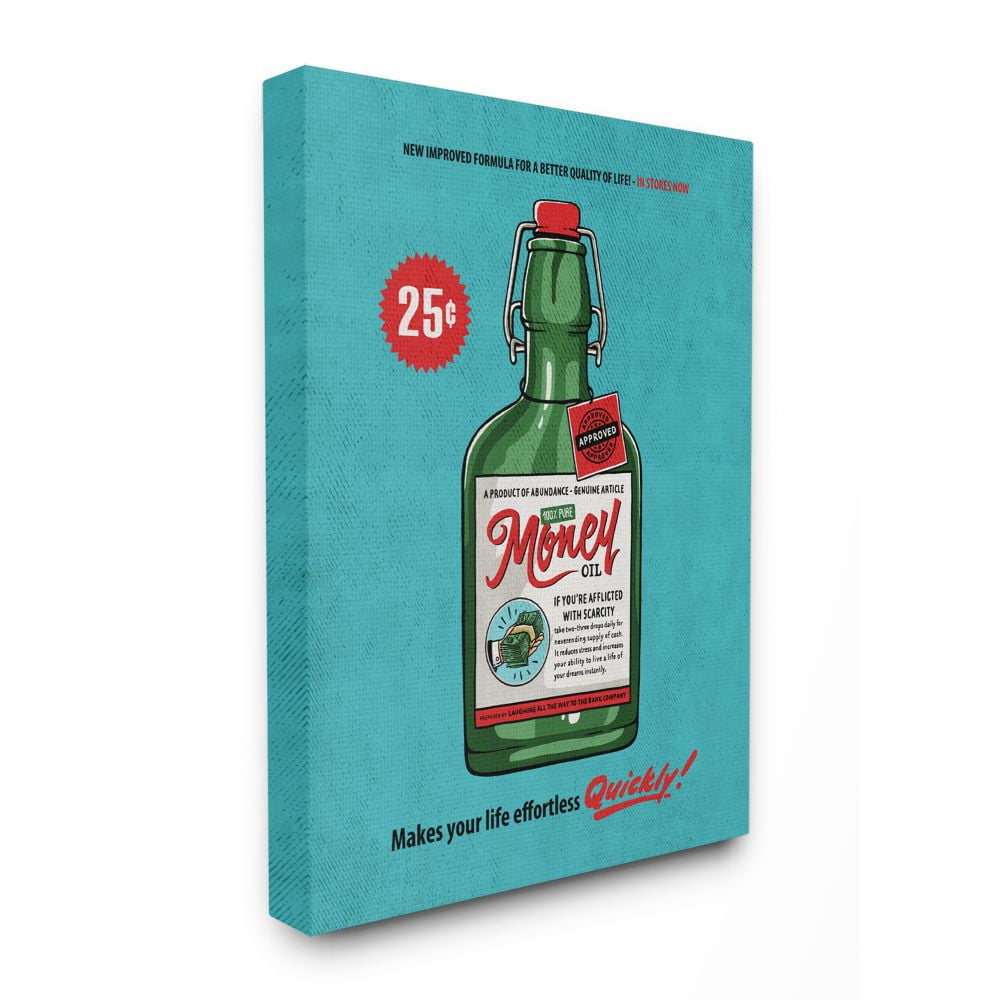 Stupell Industries Money Oil Vintage Comic Book Funny Blue Green Design Canvas Wall Art by Ester Kay