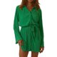 thumbnail image 1 of VISgogo Vestido de camisa con botones para mujer, mini vestido plisado de manga larga con cuello en V y cinturón VISgogo moda, 1 of 9