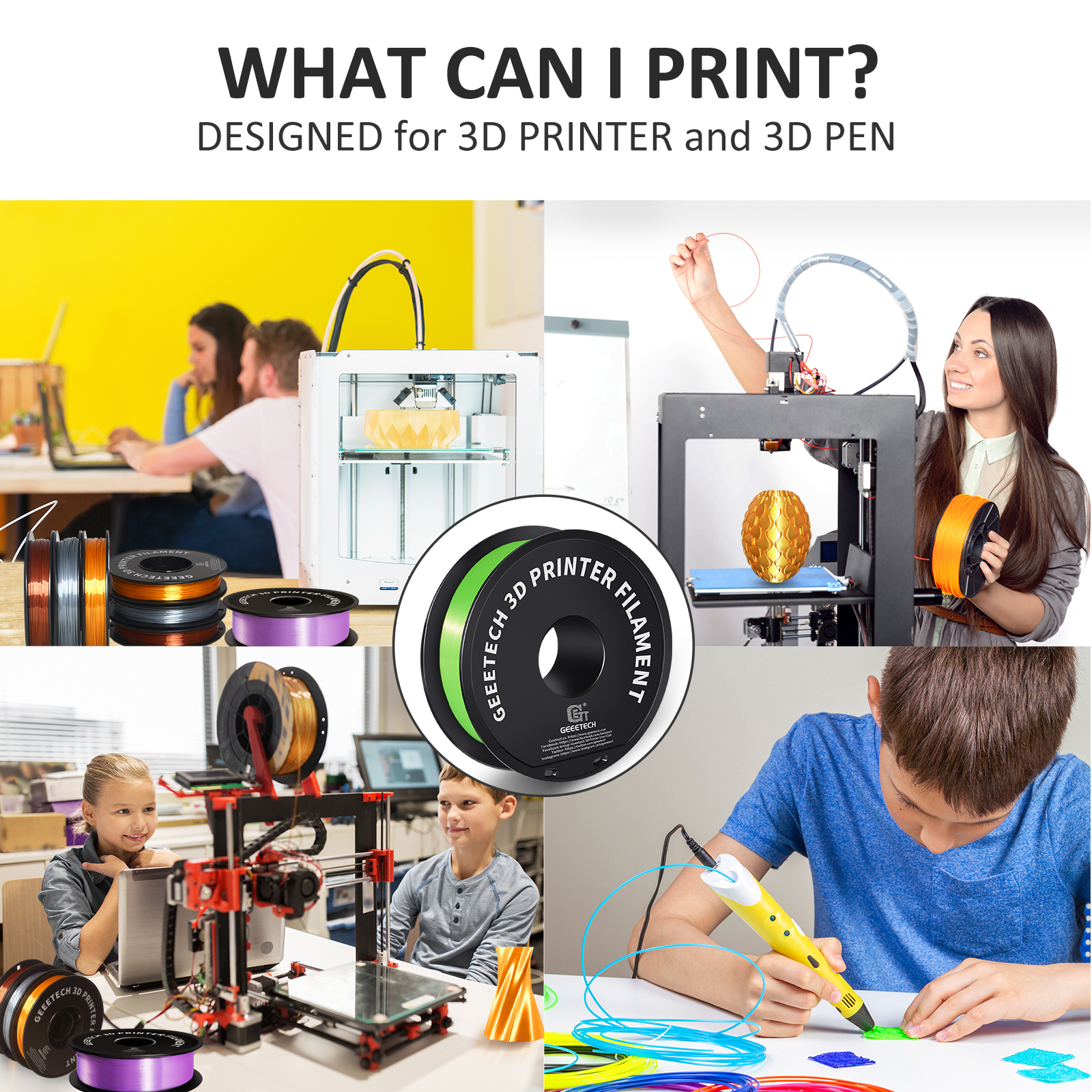 Geeetech 5pcs Silk Green 3D Printer PLA Filament 5KG（11ibs） Toughness Enhanced Filament with 1.75mm Dimensional Accuracy +/-0.03mm, 1080 Feet per Roll, Vacuum Packaging