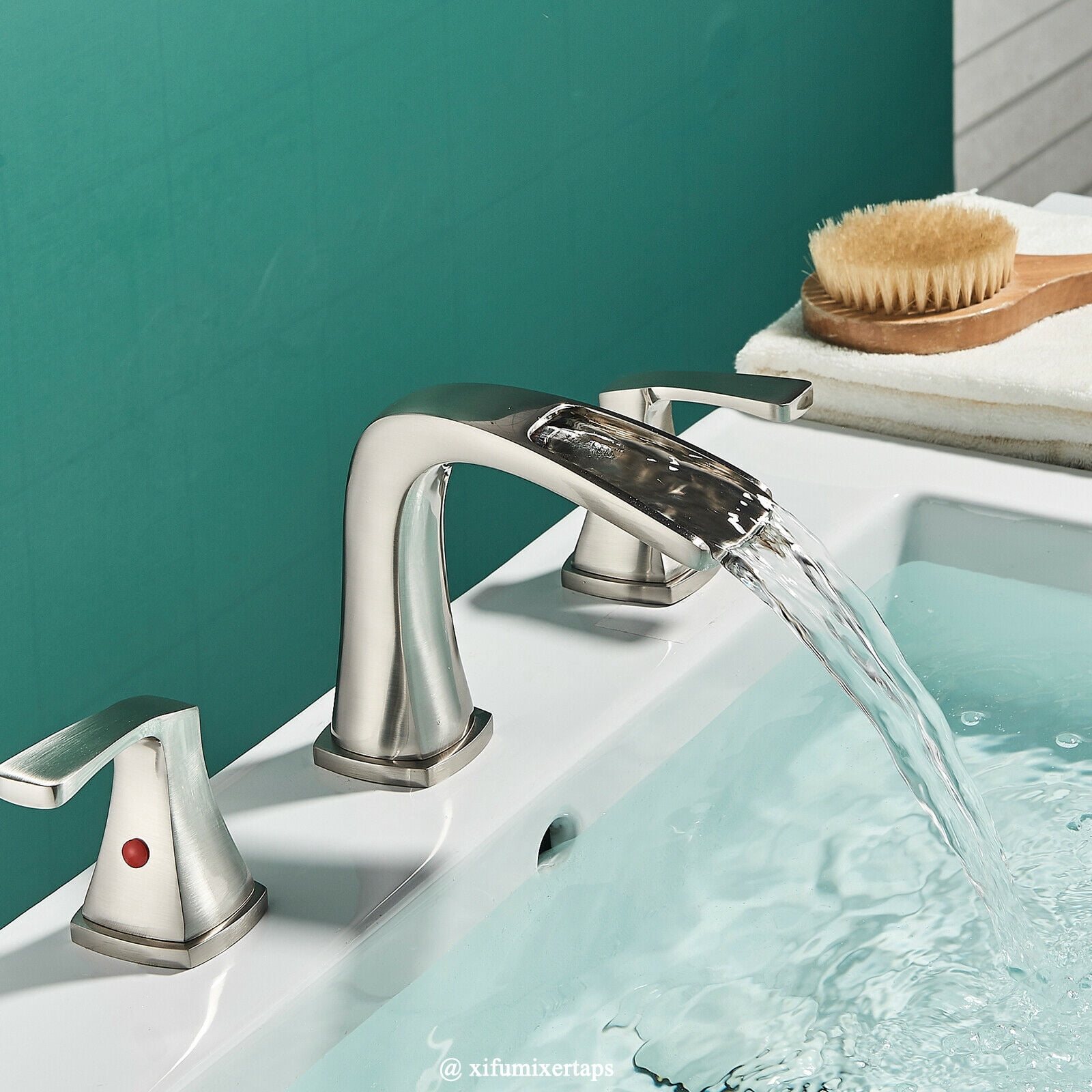 Zovajonia 8 Widespread Waterfall Bathroom Sink Faucet 3 hole Vanity Mixer Brushed Nickel