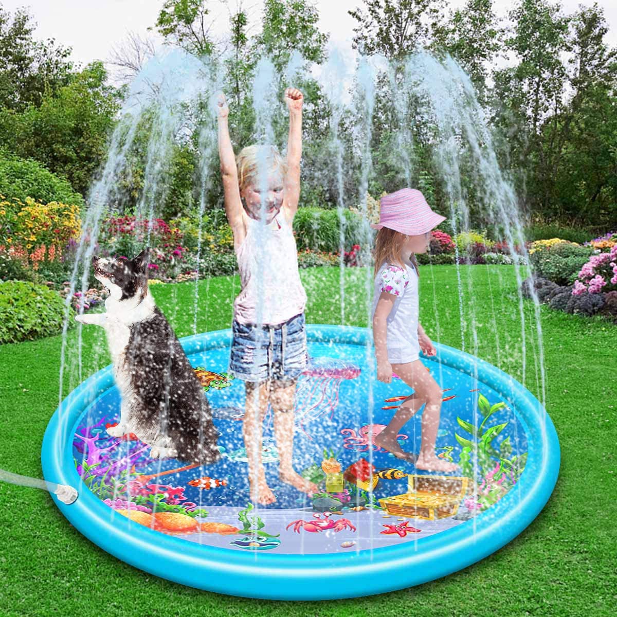 Summer Sprinkler Pad Kids Pet Dog Pool Inflatable Outdoor Play Water Mat Toys.