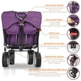 thumbnail image 3 of WonderFold Outdoor High-End NEW GENERATION Collapsible Utility Folding Wagon with Canopy, Auto Locks, Spring Bounce, Brakes, Stand, EVA Wide Tire (Purple), 3 of 9