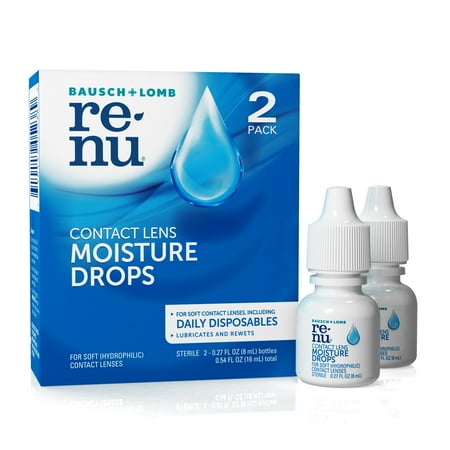 renu MultiPlus Lubricating & Rewetting Drops –From Bausch + Lomb –Twin Pack, Two 8 mL Bottles (16 mL Total)