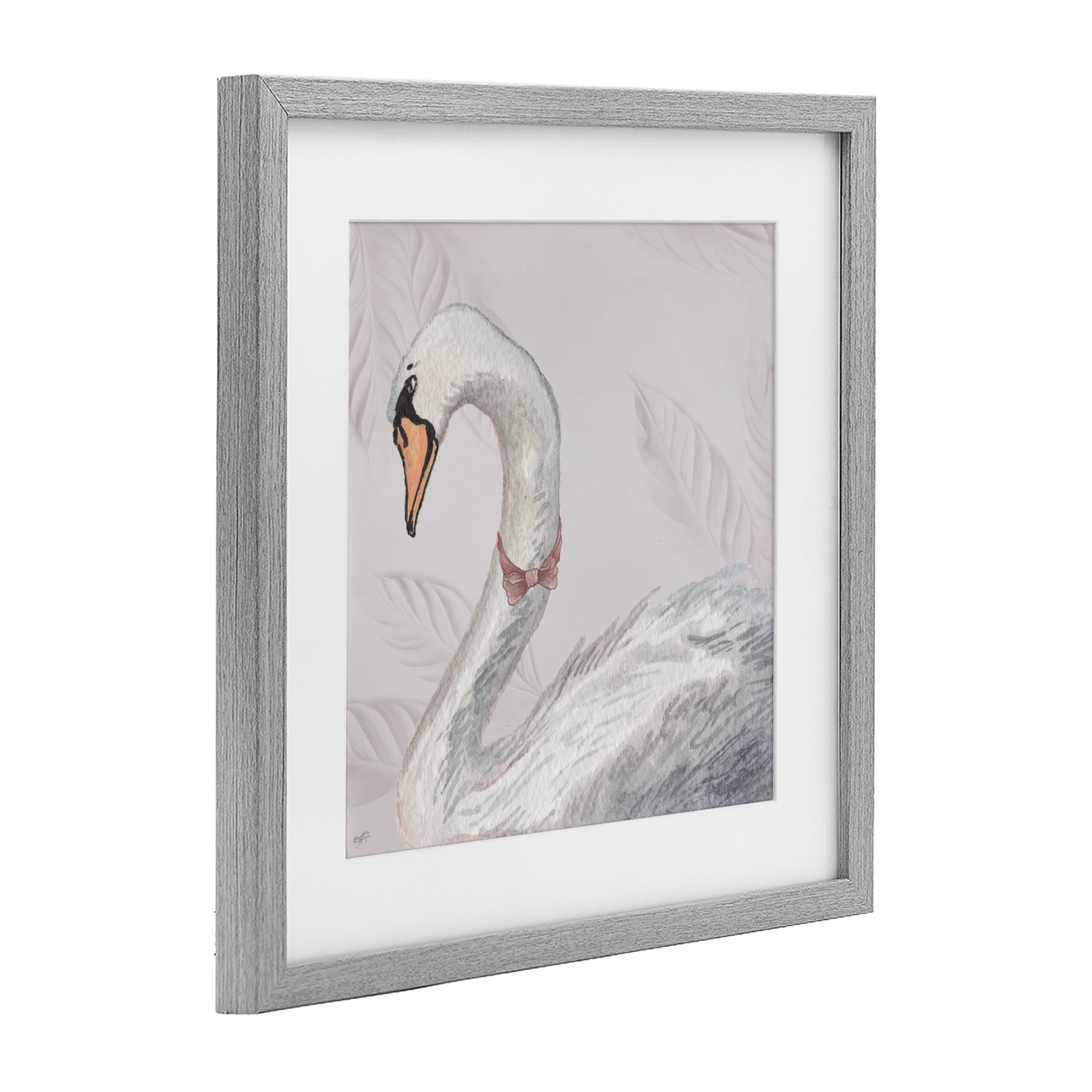 Stupell Industries Soft Classic Swan & Bow Gray Framed Print Under Glass, design by Elizabeth Medley