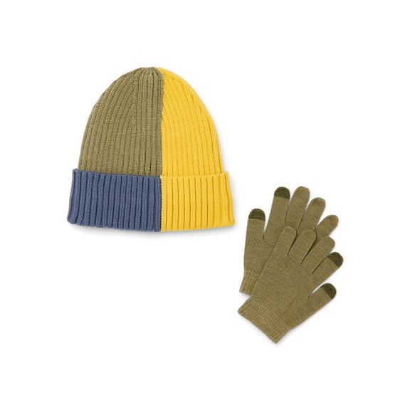 Wonder Nation Boys Colorblock Beanie Hat and Tech Gloves Set, 2-Piece,male,age group 4-16 year