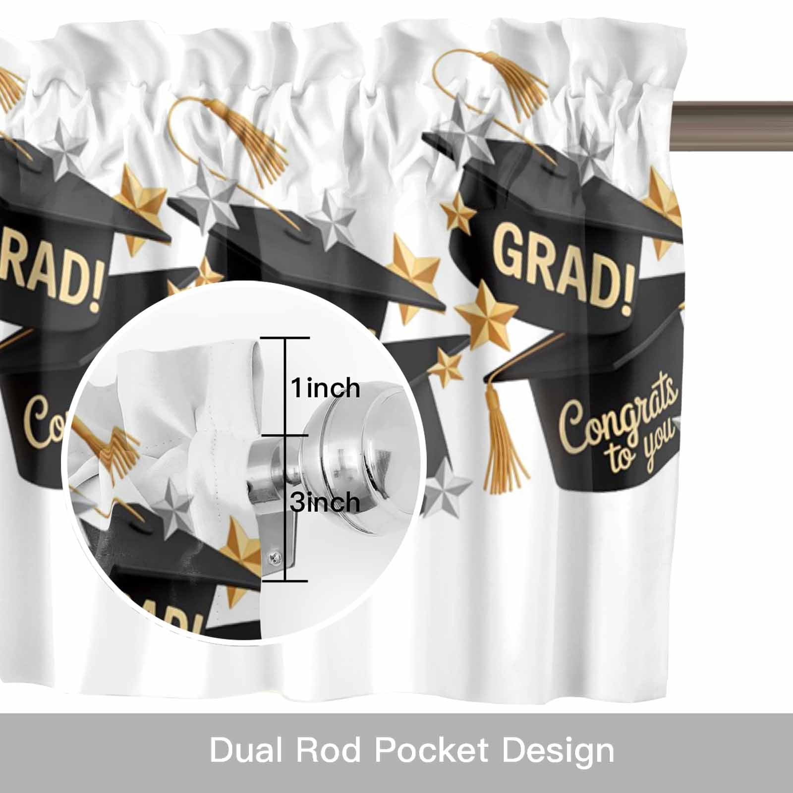 Congrats to You Valances for Windows GRAD Graduation Hat Three-Dimensional Stars Rod Pocket Cafe Window Treatments Valance Curtains for Kitchen Bathroom Laundry Basement Windows 60"x18"