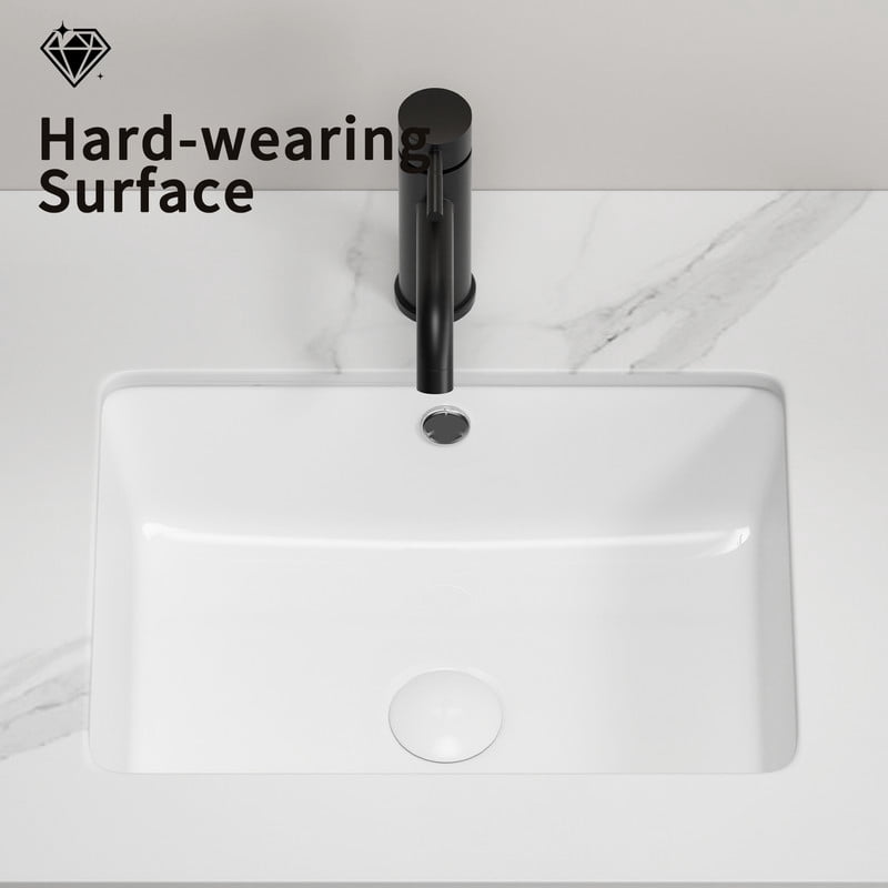 TICOZE Modern White 18 Inch Rectangle Porcelain Undermount Sink, Bathroom Sink Vanity Sink with Overflow, Vessel Sinks Style Basin Sink for Under Counter Installation