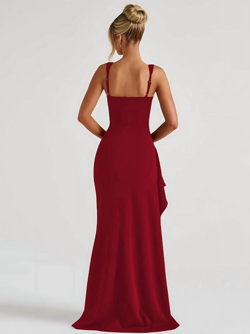 Women Formal Dresses Sleeveless Bodycon Ruched High Slit Maxi Dress  Cocktail Prom Red L - Walmart.com