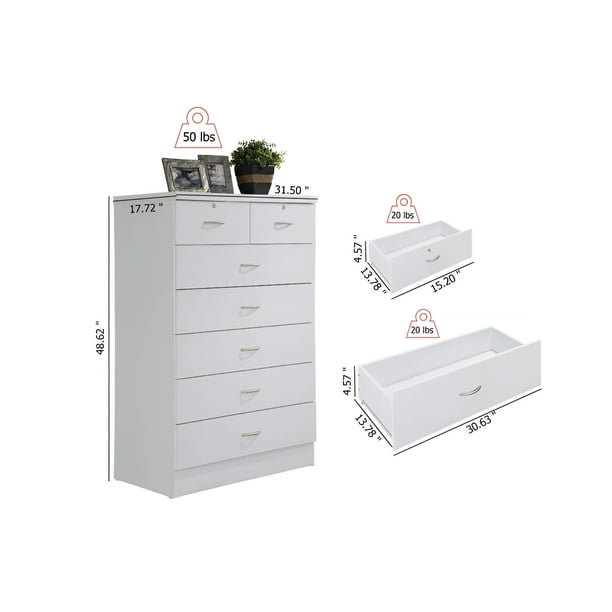 Hodedah 7 drawer chest with locks on 2 top drawers in white discount
