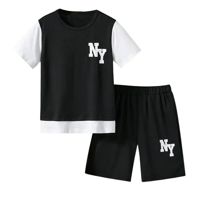Vêtements Garçon Imprimé Chemise à Manches Courtes Ensembles Courts Col Rond Bébé Garçon Tenues d'Été Vêtements Bébé Garçon 11-12 Ans Garçons Filles Mode