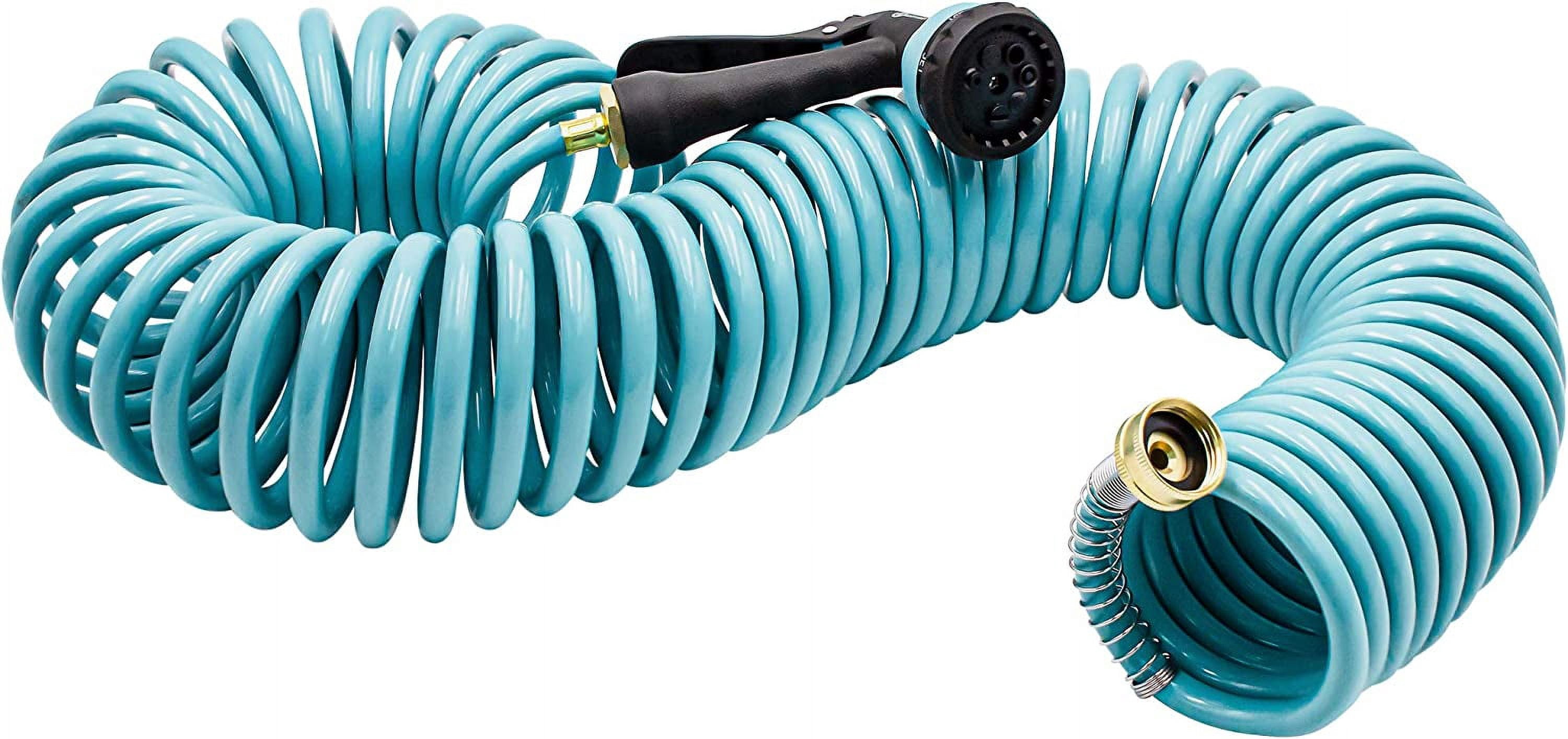 50ft EVA Curly Garden Hose with Brass Connectors, Retractable, 7-Pattern Sprayer