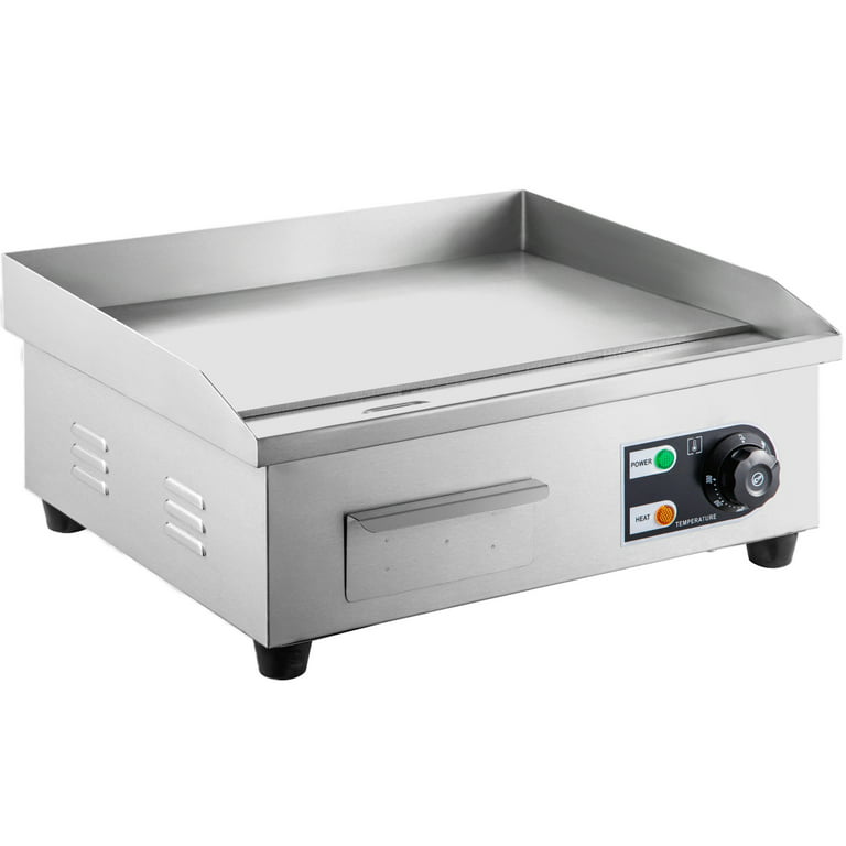 VEVOR 22 Commercial Electric Griddle, 1600W Electric Flat Top Grill, Half Grooved Teppanyaki Grill, Stainless Steel Electric