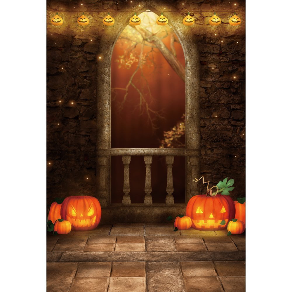5x7ft Brown Halloween Backdrops for Photography Mow Background Pumpkin Maple Solid Backdrop Background