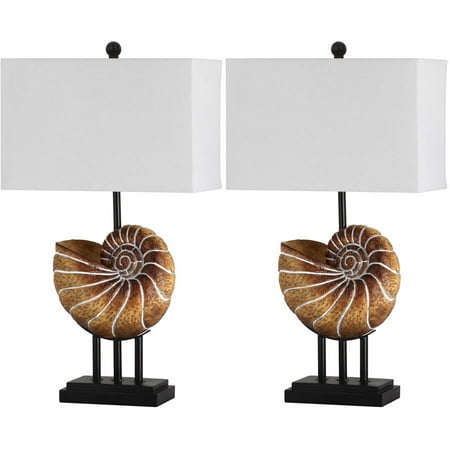 Safavieh Nautilus Shell Table Lamp with CFL Bulb, Light Brown with Off-White Shade, Set of 2
