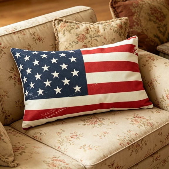 FEOLGEHLY Vintage Flag Lumbar Throw Pillow, Rectangular Decorative Cushion for Couch Sofa Bed Outdoor, Soft Comfortable Patriotic USA Red White Blue, Polyester Fade Resistant, 15 x 9 in