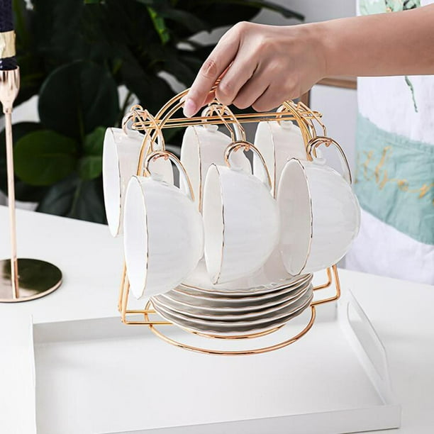 Estante de exhibición portátil para taza de té y platillo Durable con Estante para taza de material acero inoxidable Portavasos para botella Organizador seis copas perfecl Soporte para taza de cocina