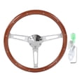 thumbnail image 1 of 380mm 15in Classic Steering Wheel Assembly Walnut Grip 3 Spoke Riveted 6 Hole Universal Modification Brown, 1 of 14