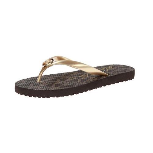 Michael Kors PVC Jet Set Logo Flip Flops Sandals, Gold (8M) 