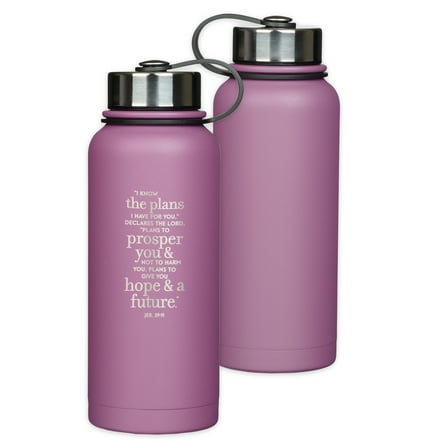 Christian Art Gifts Laser Engraved Stainless Steel Double Wall Vacuum Insulated Water Bottle: I Know the Plans - Jeremiah 29:11 Bible Verse for Men and Women, All Day Hot or Cold, Purple, 32 oz.