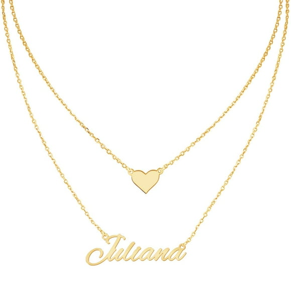 MeMoShe Layered Choker Name Necklace Personalized with Heart, Custom Nameplate Pendant 18K Gold Plated Christmas Gift