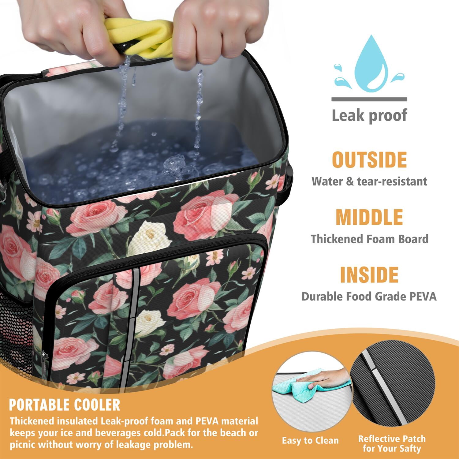 Travel Cooler Bag - Pioneer Flower Camping Beer Cooler Backpack with Bottle Opener- Waterproof Insulated Picnic Backpacks - Cooler Bag for Beach