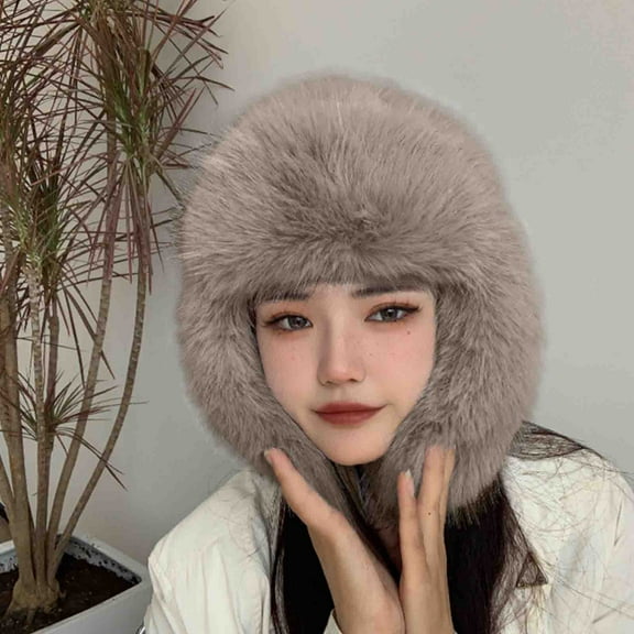 Wancir Cute Faux Fur Bear Ear Warm Hat with Earflaps Furry Animal Cap Winter Beanie Hat Windproof Cap Hat for Women Girls