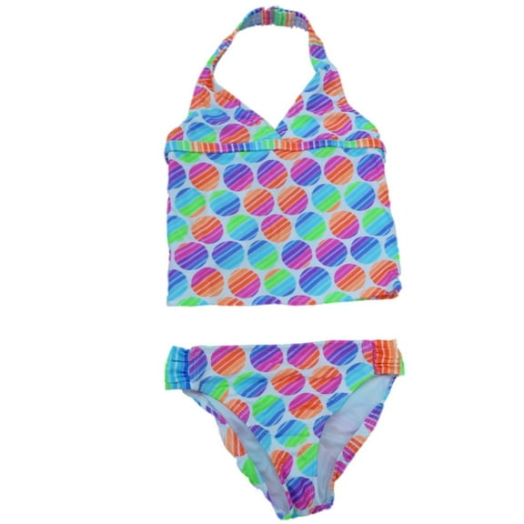 Angel Beach Girls Neon Polka Dot Swimming Suit Swim Tankini Bathing Suit 2 PC 4