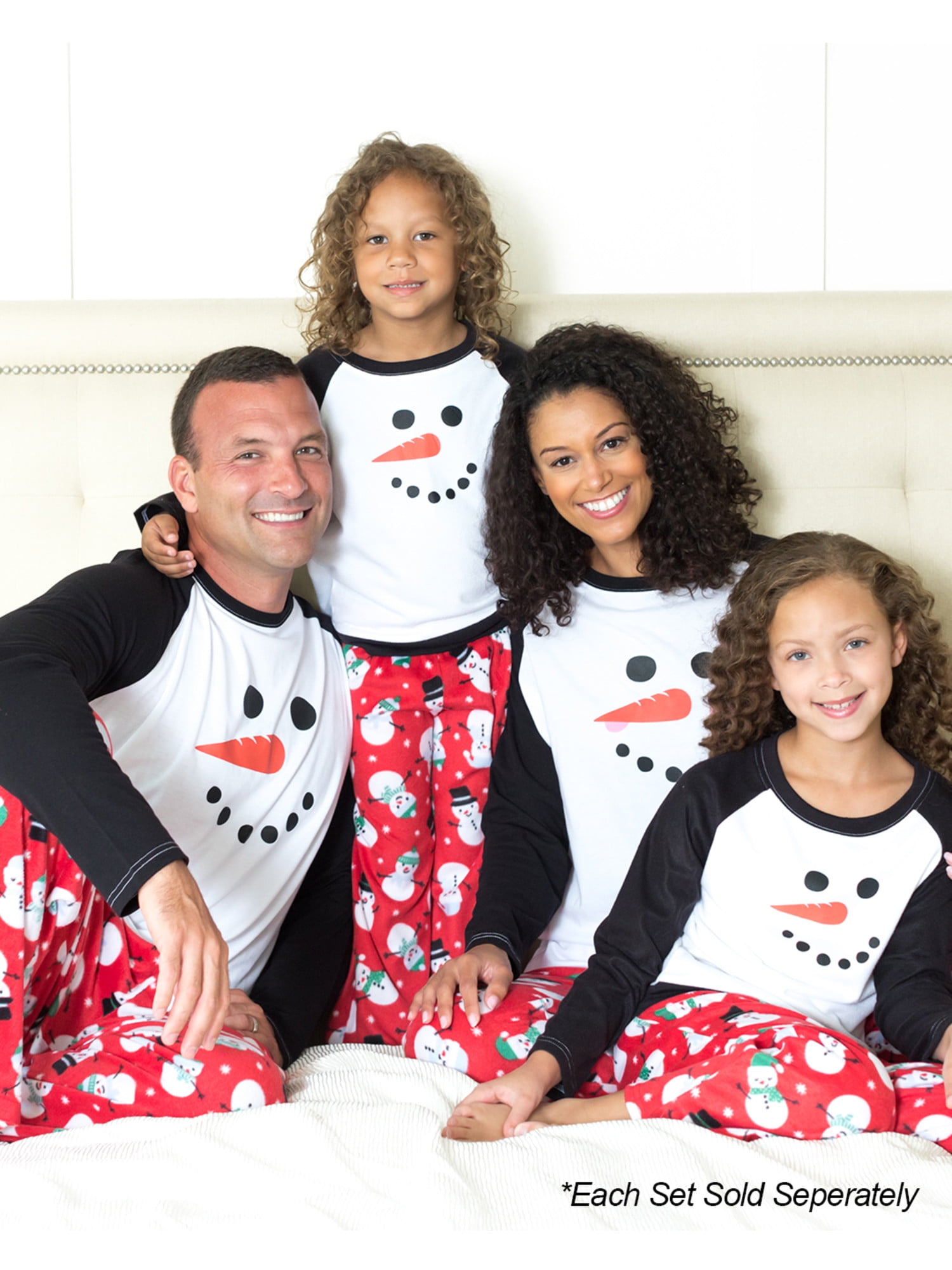 Cute Snowman Face Print Family Christmas Pjs Matching Sets,Long Sleeve Shirt and Green Plaid Pant Pajamas for Whole Family 