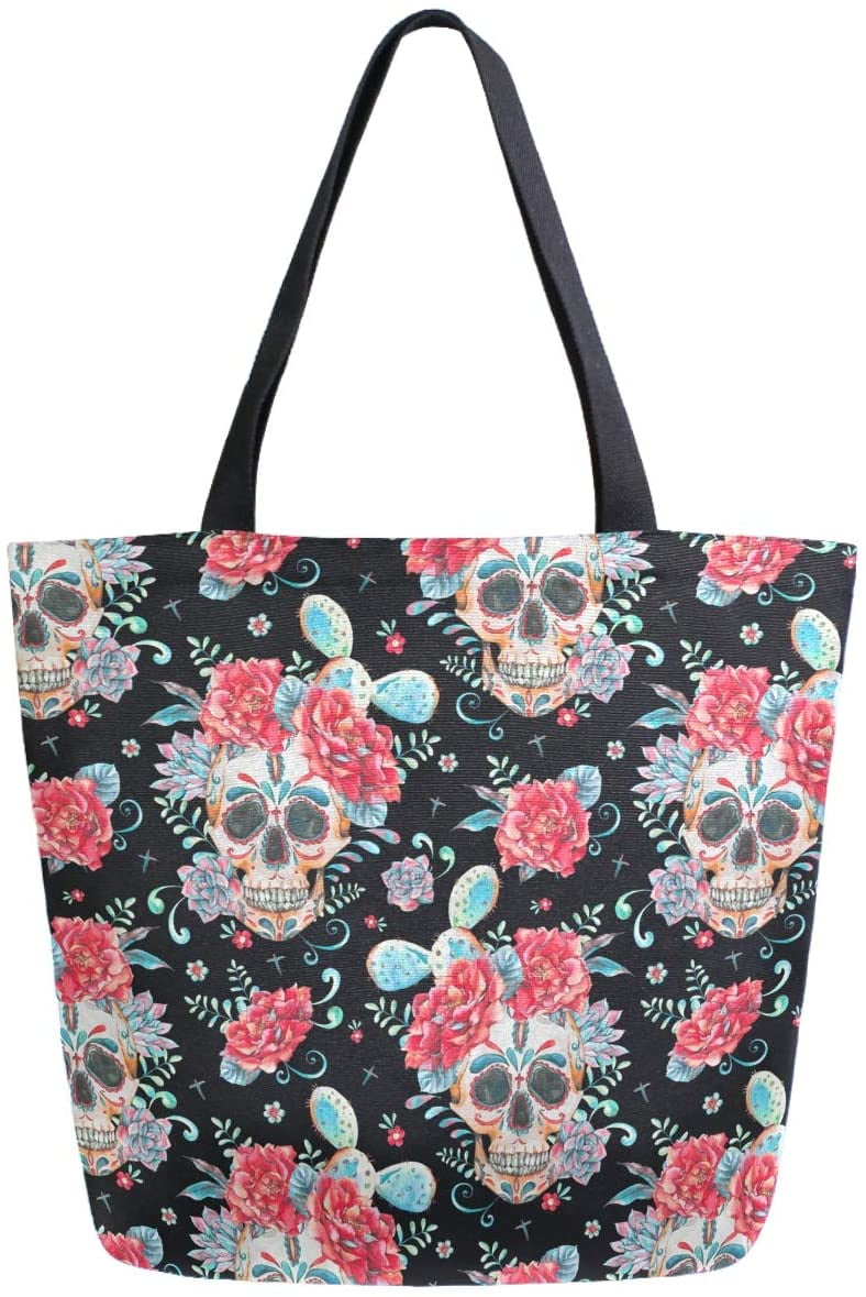 ZzWwR Stylish Paisley Retro Skulls Pattern Extra Large Canvas Beach Travel Reusable Grocery Shopping Tote Bag for Women Girls