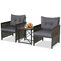 Gymax 3PCS Rattan Furniture Set Acacia Wood Coffee Table & 2 Chairs Backyard Patio