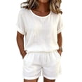 thumbnail image 2 of Cagogo Women Plus Size 2 Piece Shorts Set Casual Summer Cruise Outfits Round Neck Short Sleeve Tshirt Pocket Elastic Waisted Shorts Matching Lounge Tracksuits Travel Airport Clothes, White L, 2 of 6