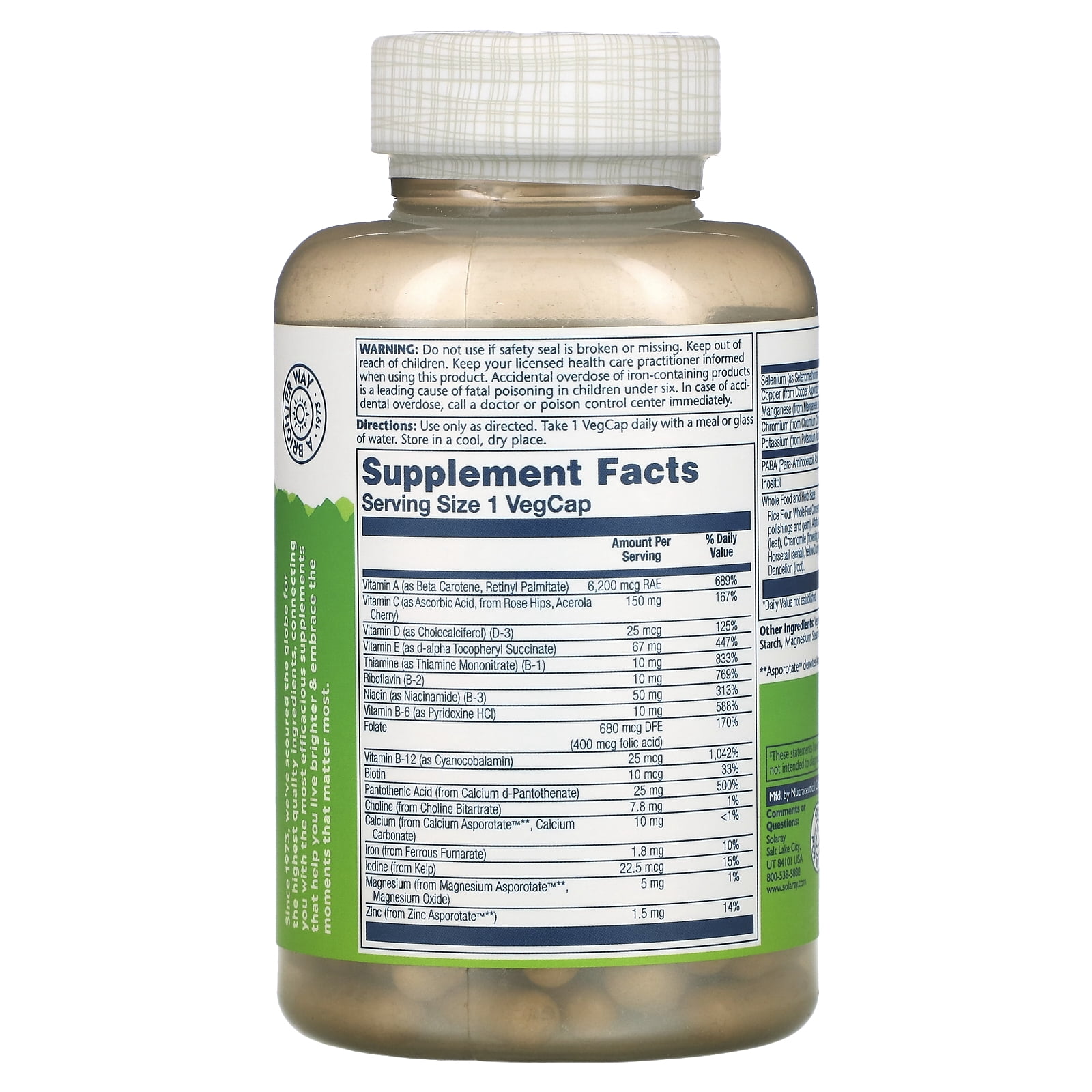 Solaray Once Daily High Energy Multivitamin | Supports Immunity & Energy | Whole Food Base Ingredients | Mens and Womens Multi Vitamin | 120 VegCaps