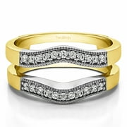 10k Solid Gold Brilliant Moissanite Contour Style Ring Guard with Millgrained Edges (0.2ctw)