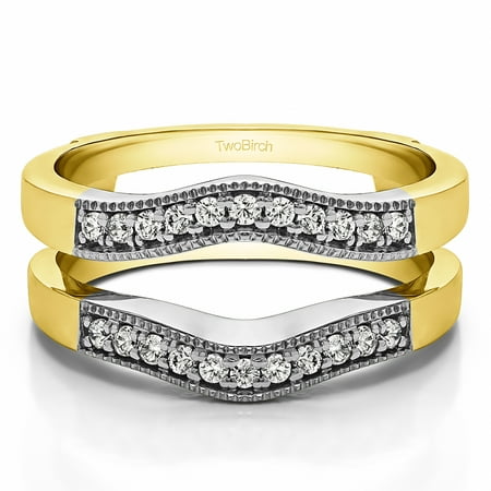 10k Solid Gold Brilliant Moissanite Contour Style Ring Guard with Millgrained Edges (0.2ctw)