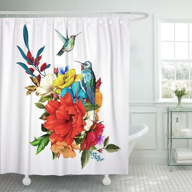 ABPHQTO Cortina de ducha Ramo de Flores Rosas Amapolas Acianos y Dos Colibríes 152x180 cm ABPHQTO PKNMT60x72Shower-6487