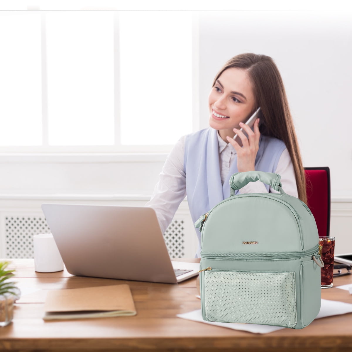 Sunveno Breastmilk Cooler Bag, Thermal Polyester Lunch Bag, Green