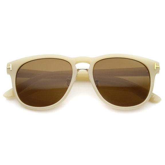 sunglassLA Unisex Modern Casual Teardrop Shaped Lens Keyhole Horn Rimmed Sunglasses (Nude-Gold / Brown) - 53mm