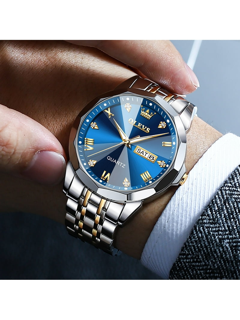 Men Watches Business Analog Stainless Steel Quartz Waterproof Silver Blue Waterproof Men Business Luminous Blue Watch Stainless Steel  main image 3