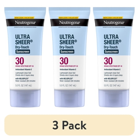 (3 pack) Neutrogena Ultra Sheer Sunscreen SPF 30 Body Sunscreen Lotion, Dry-Touch Sun Protection, 5 fl oz