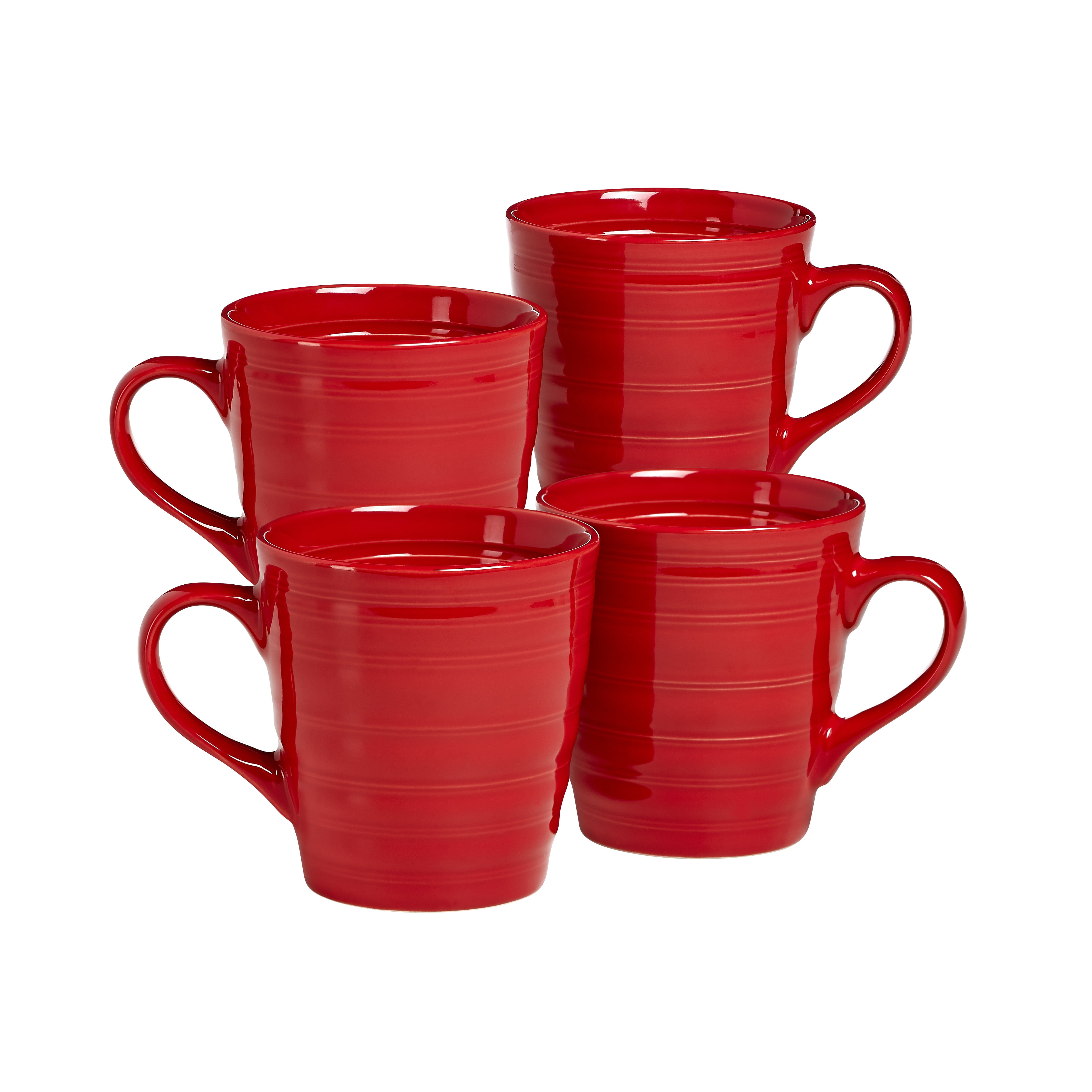 Over and Back Set of 4 Red Stoneware Circles Mugs, 17 fl oz.